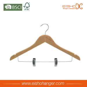 Simple Wooden Hanger for Clothes with Clips (WL8005)